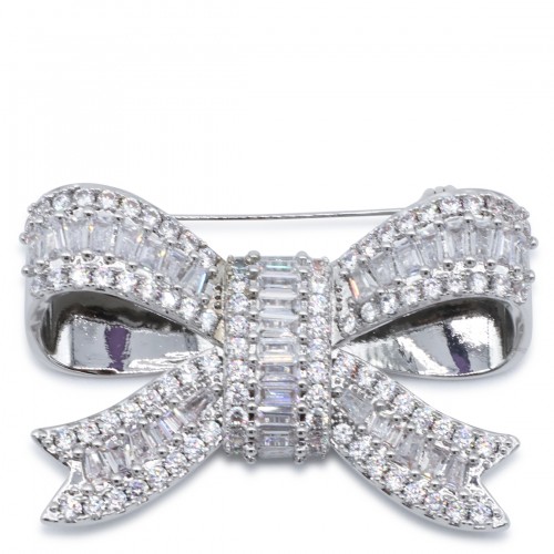 SILVER CRYSTAL BOW BROOCHE
