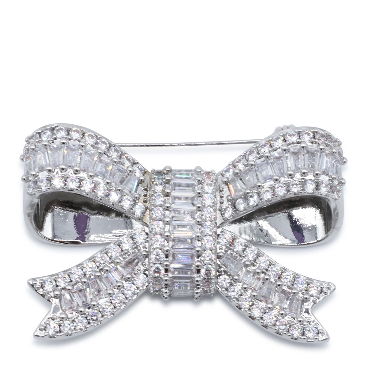 SILVER CRYSTAL BOW BROOCHE