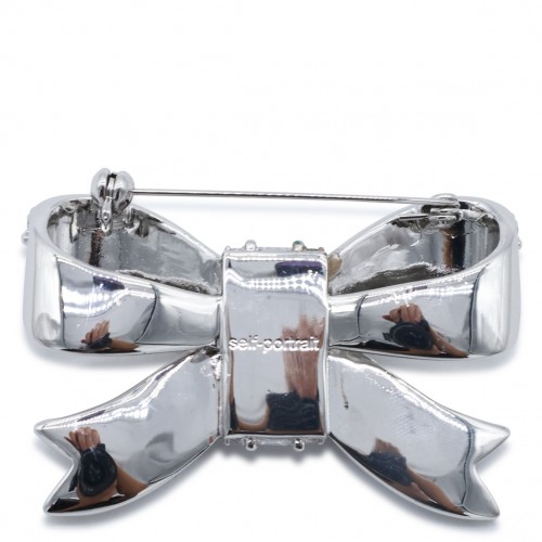SILVER CRYSTAL BOW BROOCHE 2