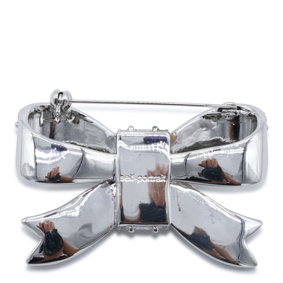 SILVER CRYSTAL BOW BROOCHE
