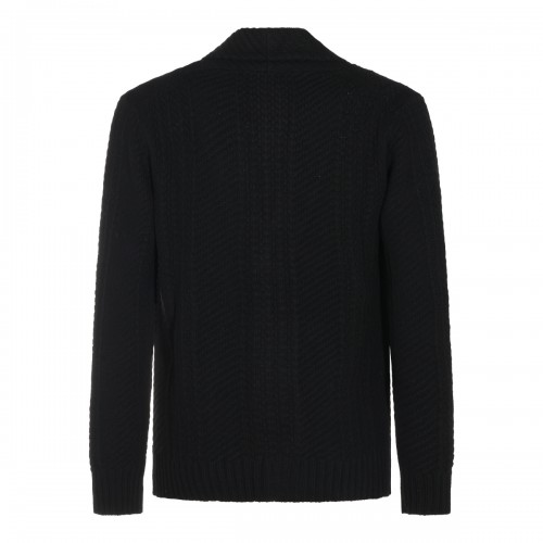 BLACK VIRGIN WOOL AND CASHMERE BLEND CARDIGAN