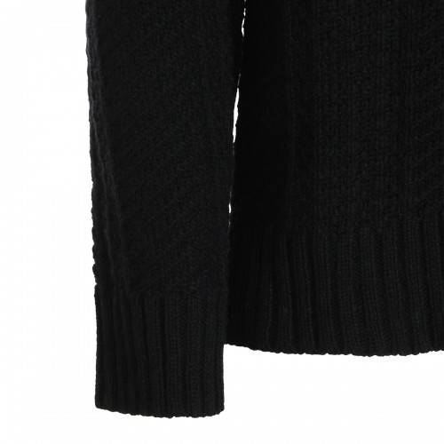 BLACK VIRGIN WOOL AND CASHMERE BLEND CARDIGAN
