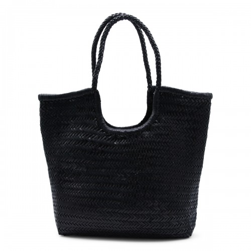 BLACK LEATHER DIAGONAL TOTE