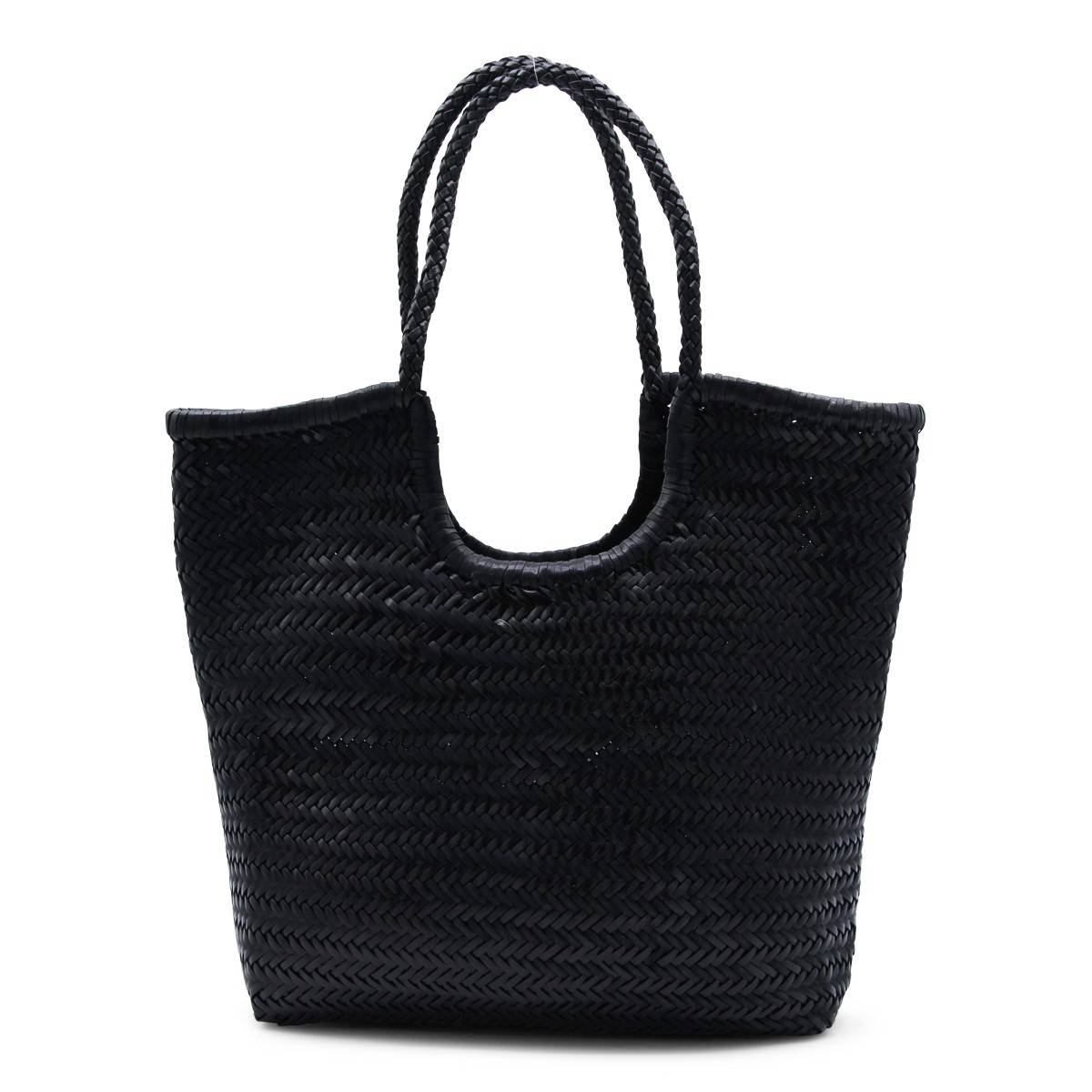 BLACK LEATHER DIAGONAL TOTE