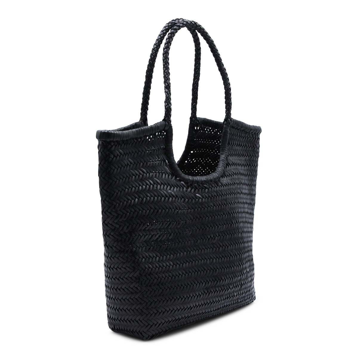 BLACK LEATHER DIAGONAL TOTE