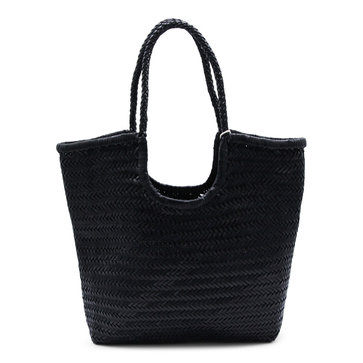 BLACK LEATHER DIAGONAL TOTE