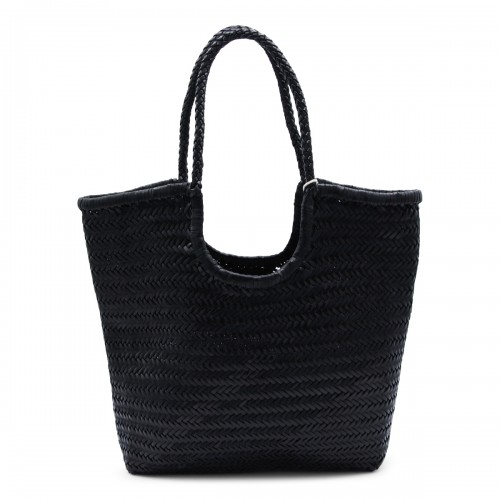 BLACK LEATHER DIAGONAL TOTE