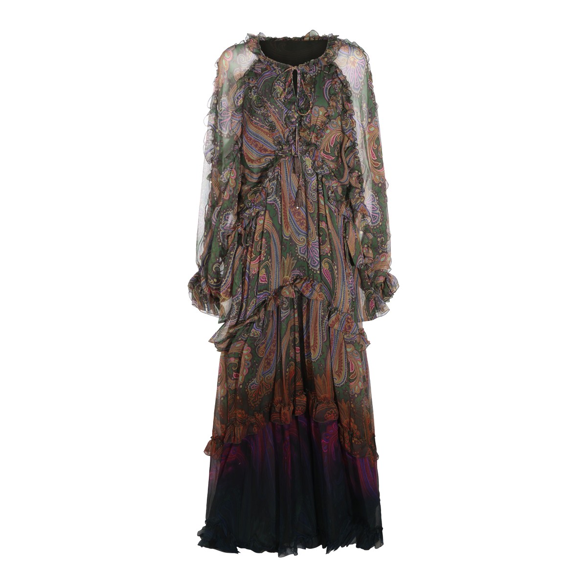 MULTICOLOR SILK PAISLEY LONG DRESS