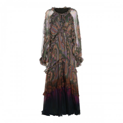 MULTICOLOR SILK PAISLEY LONG DRESS
