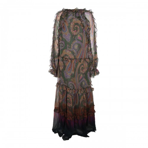 MULTICOLOR SILK PAISLEY LONG DRESS
