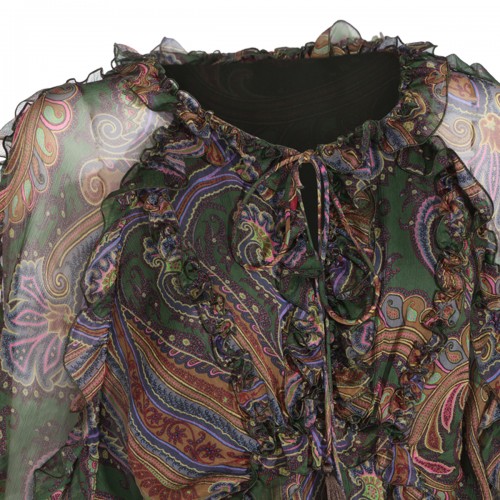 MULTICOLOR SILK PAISLEY LONG DRESS