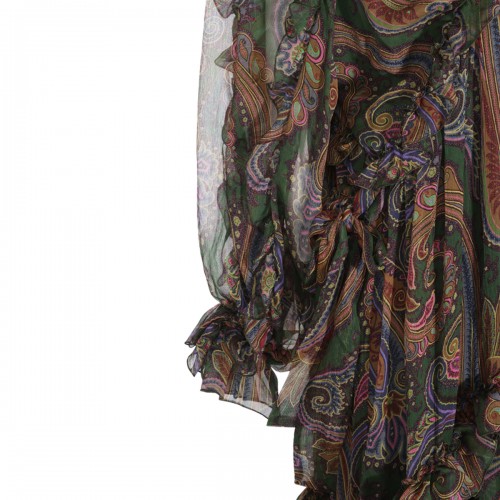 MULTICOLOR SILK PAISLEY LONG DRESS