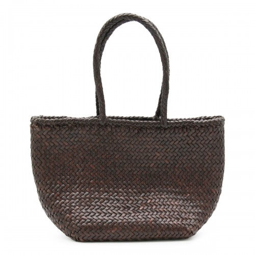 DARK BROWN LEATHER GRACE SMALL TOTE BAG