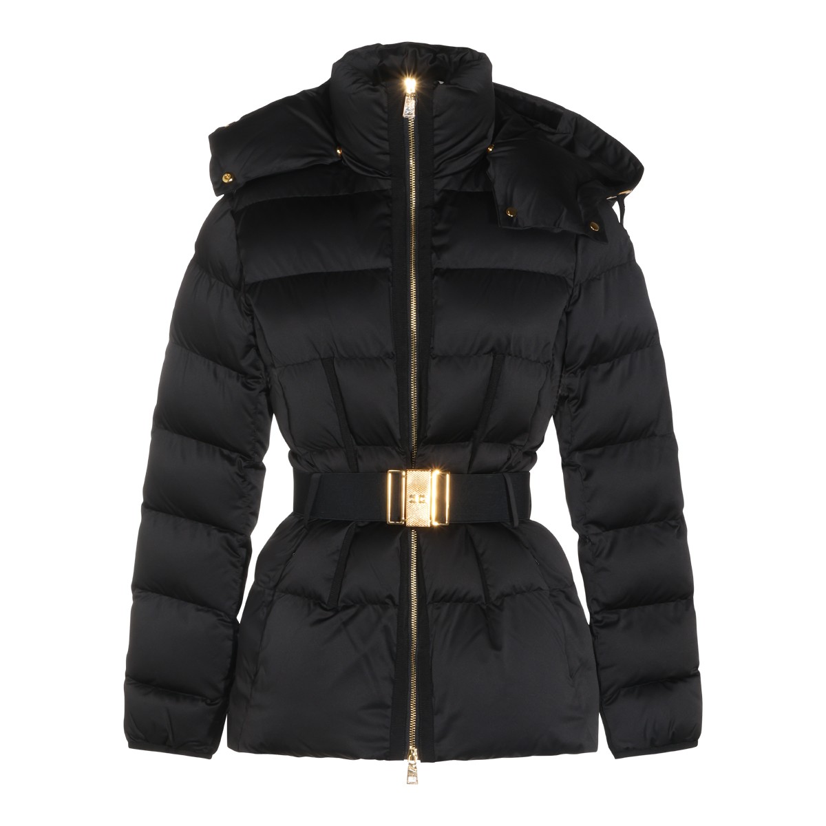 BLACK PUFFER BELTED DOWN JACKET