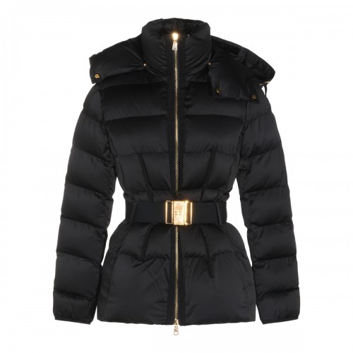 BLACK PUFFER BELTED DOWN JACKET