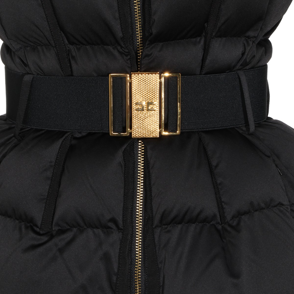 BLACK PUFFER BELTED DOWN JACKET