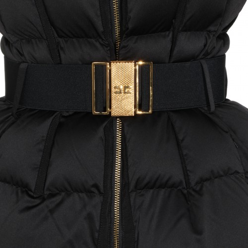 BLACK PUFFER BELTED DOWN JACKET