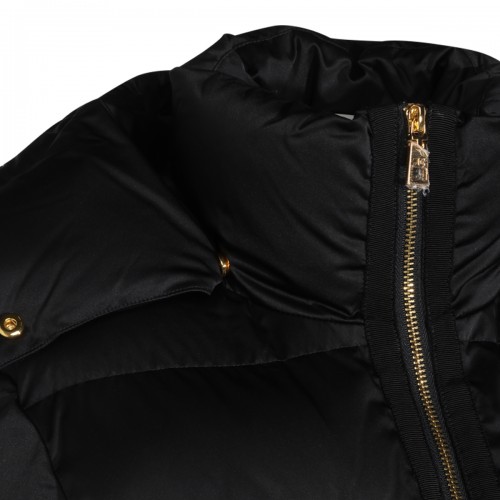 BLACK PUFFER BELTED DOWN JACKET