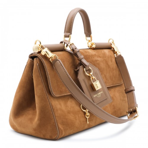 CAMEL LEATHER TOP HANDLE BAG