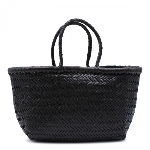 DARK BROWN LEATHER BAMBOO TRIPLE JUMP SMALL TOTE