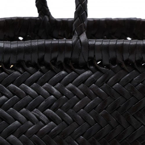 DARK BROWN LEATHER BAMBOO TRIPLE JUMP SMALL TOTE