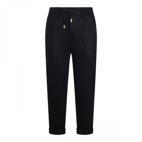 BLUE WOOL BLEND STRETCH PANTS