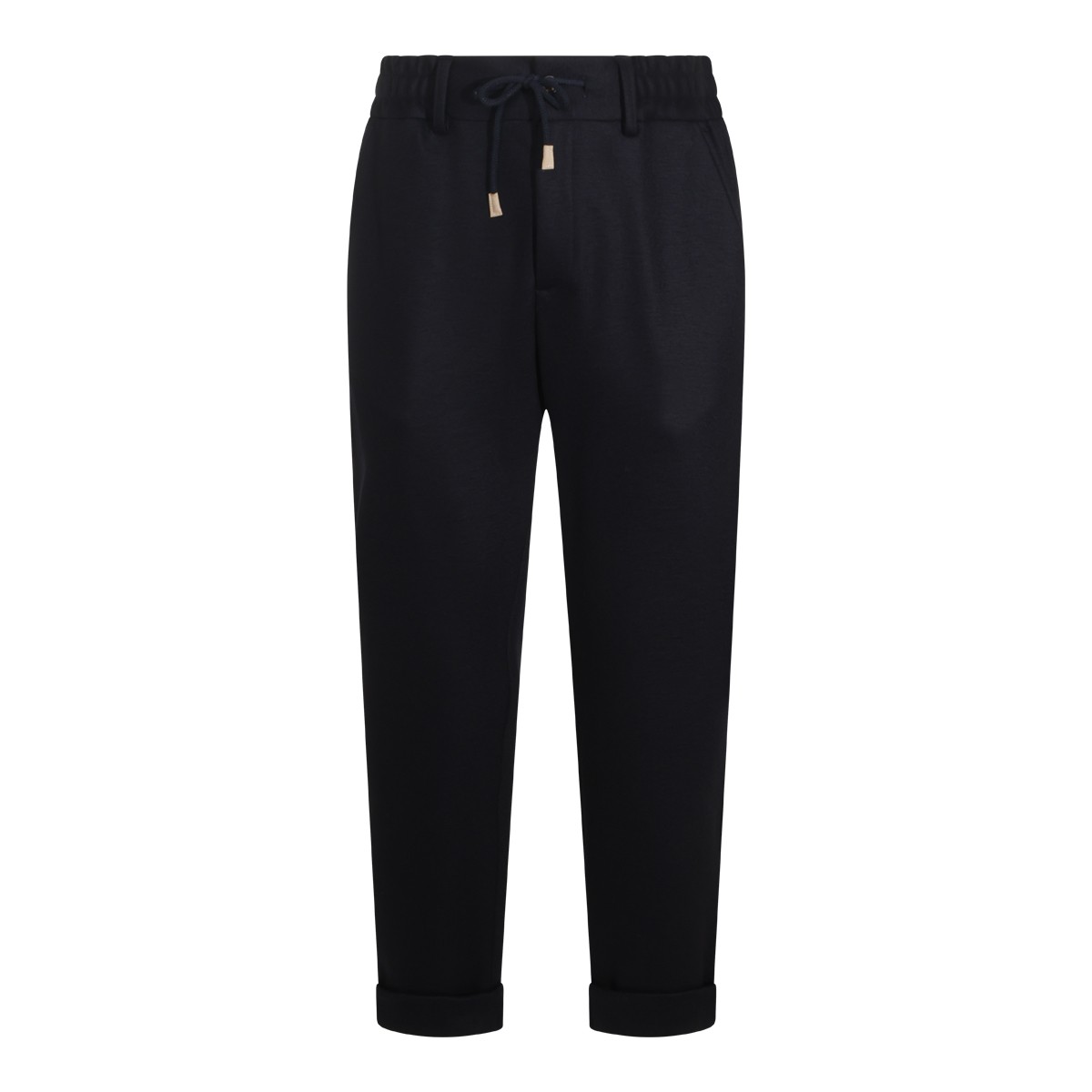 BLUE WOOL BLEND STRETCH PANTS