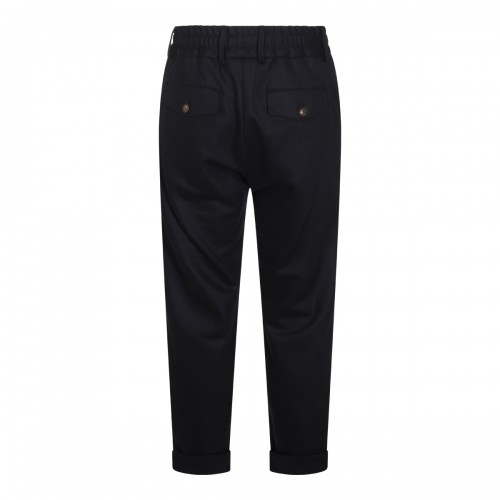BLUE WOOL BLEND STRETCH PANTS