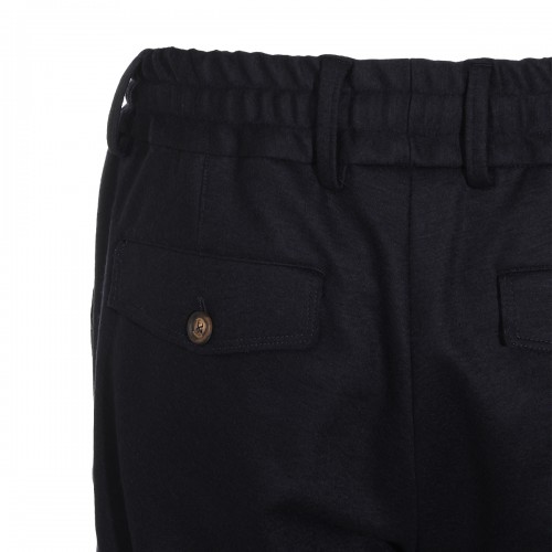 BLUE WOOL BLEND STRETCH PANTS