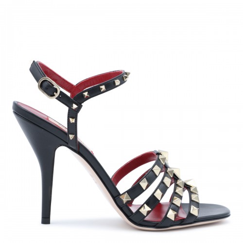BLACK LEATHER ROCKSTUD SANDALS