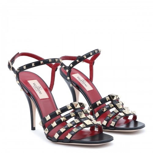BLACK LEATHER ROCKSTUD SANDALS