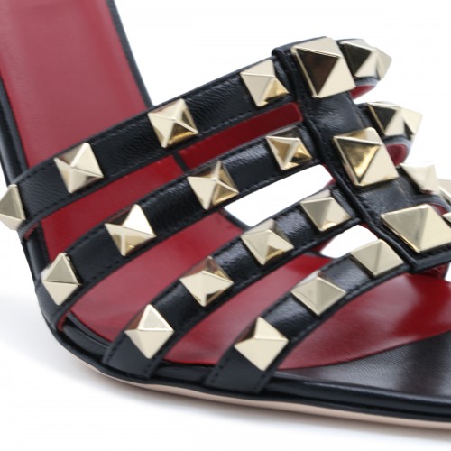 BLACK LEATHER ROCKSTUD SANDALS