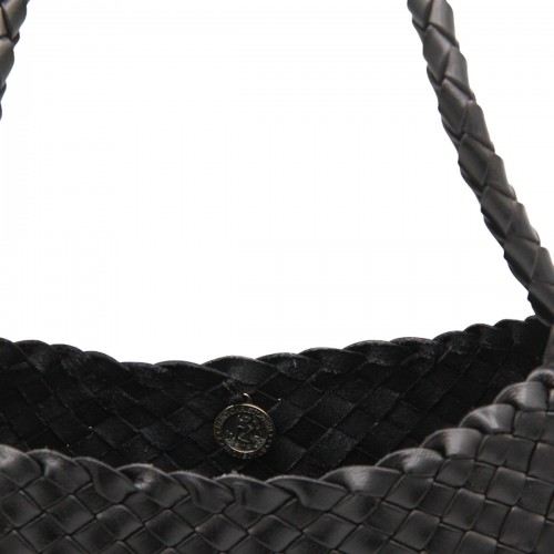 BLACK LEATHER ROSANNA SHOULDER BAG
