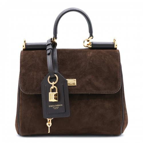 BROWN LEATHER TOP HANDLE BAG