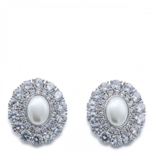 OVAL CRYSTAL PEARL EARRINGS