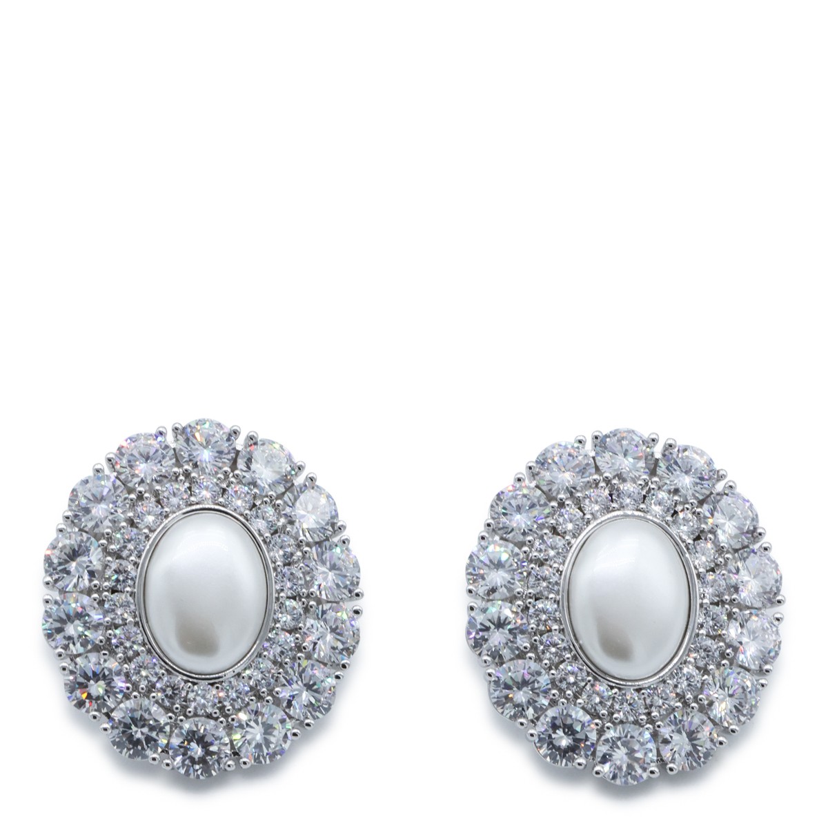 OVAL CRYSTAL PEARL EARRINGS