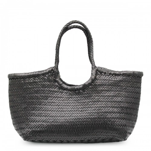 BLACK LEATHER NANTUCKET BIG TOTE BAG