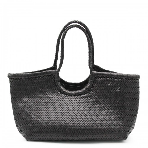 BLACK LEATHER NANTUCKET BIG TOTE BAG