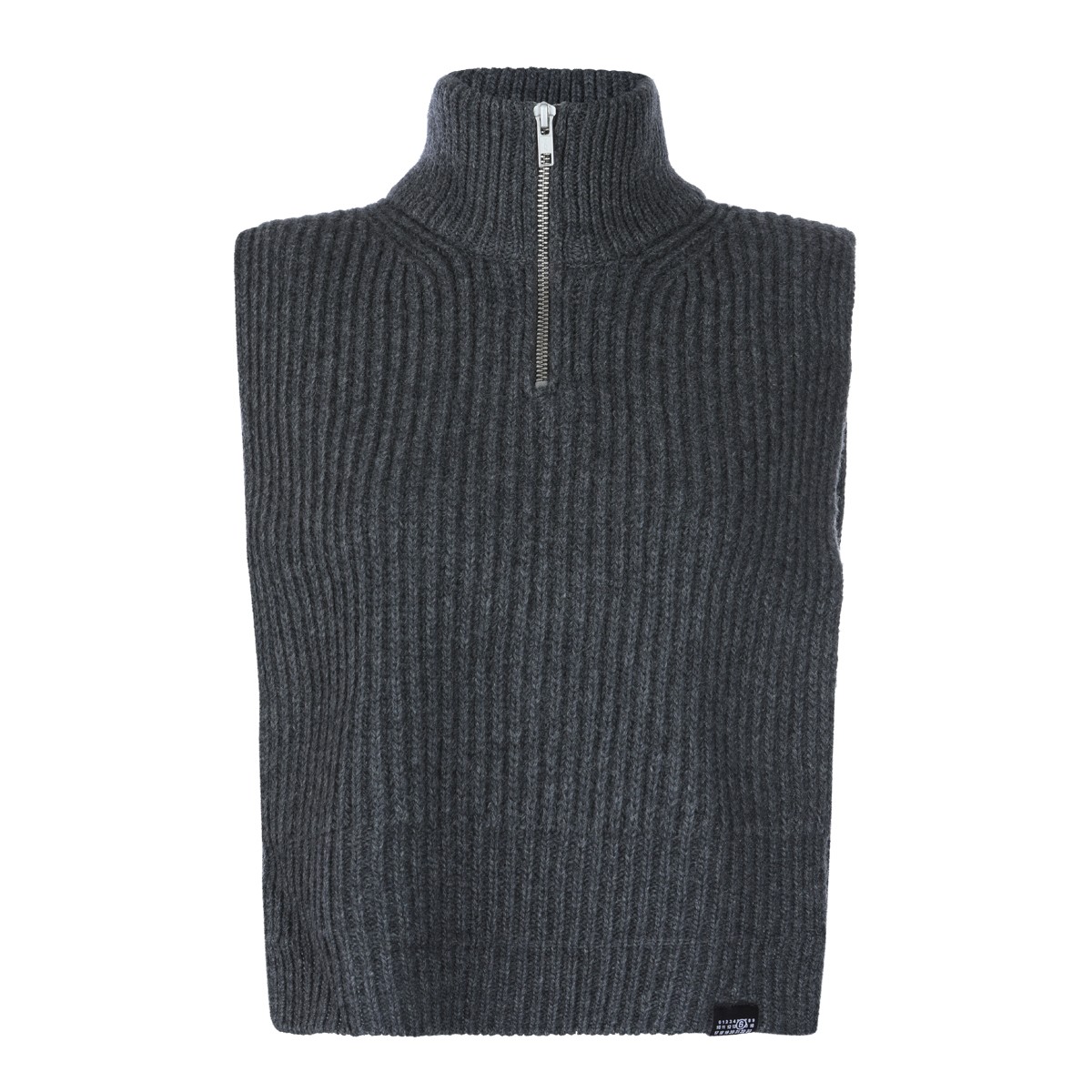 DARK GREY MELANGE WOOL STOLE VEST...