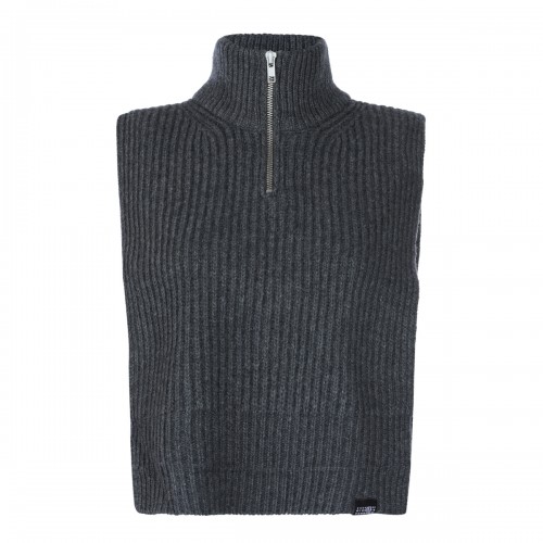 DARK GREY MELANGE WOOL STOLE VEST SWEATER