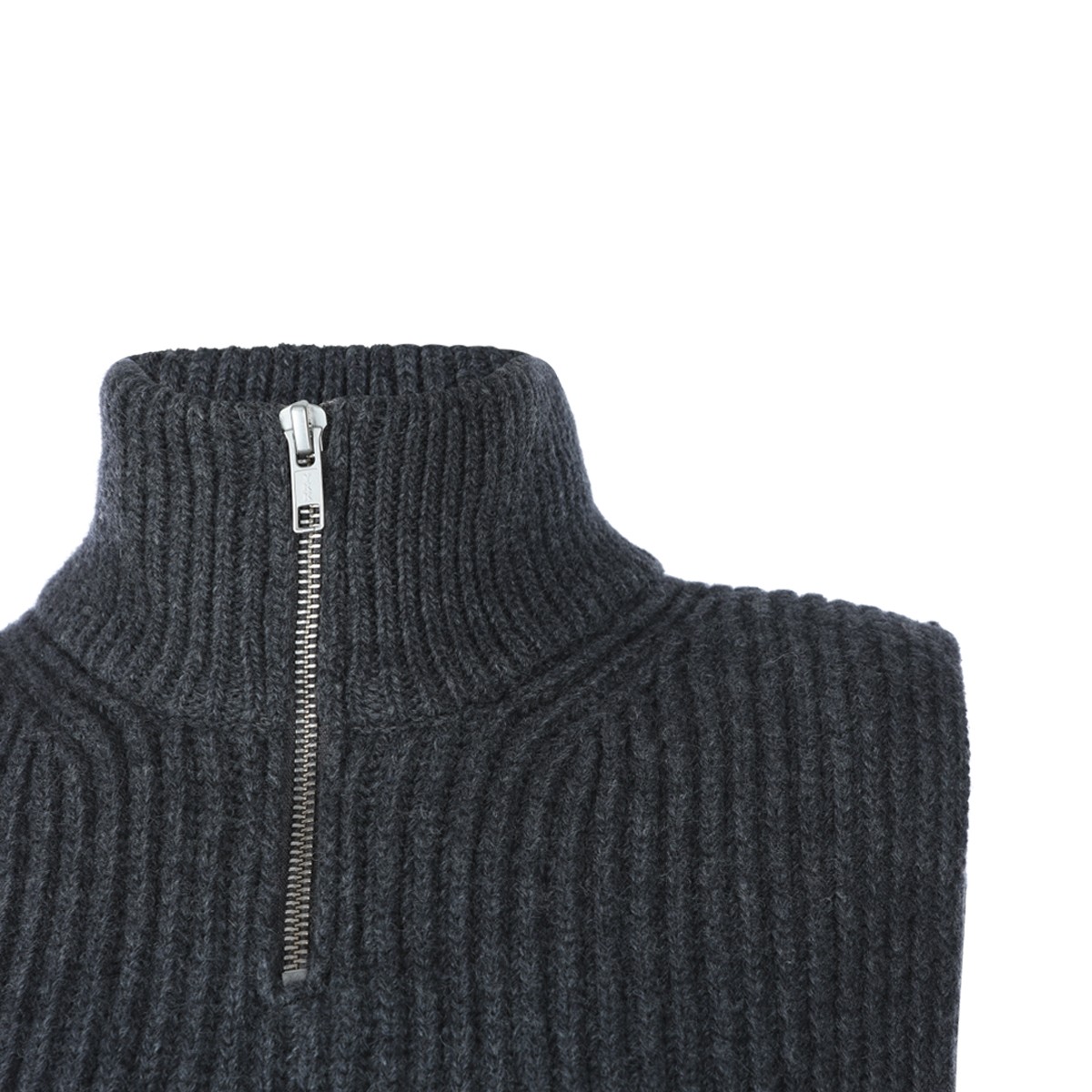 DARK GREY MELANGE WOOL STOLE VEST...