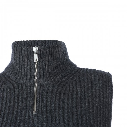 DARK GREY MELANGE WOOL STOLE VEST SWEATER