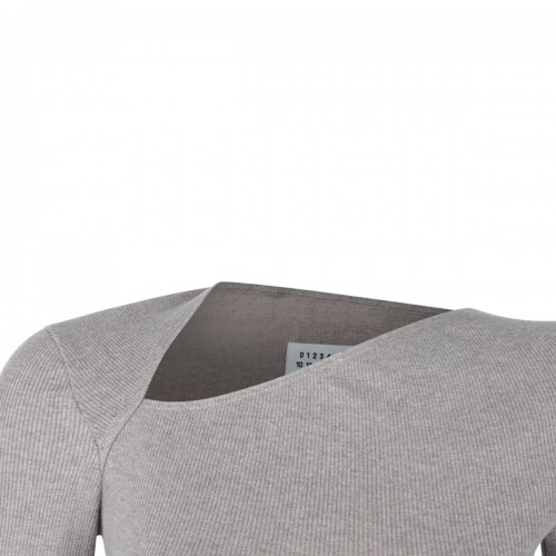 TAUPE COTTON AND VIRGIN WOOL BLEND STRETCH TOP