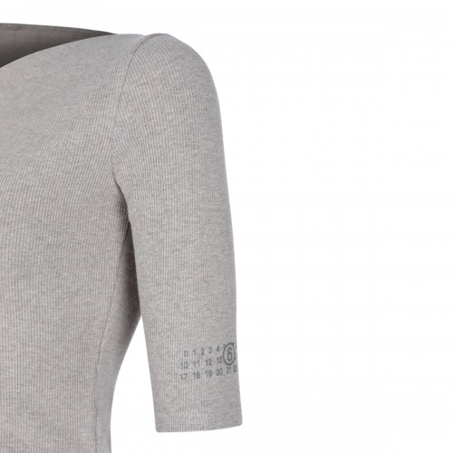 TAUPE COTTON AND VIRGIN WOOL BLEND STRETCH TOP
