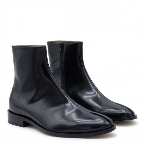 BLACK LEATHER TABI ANKLE BOOTS 2