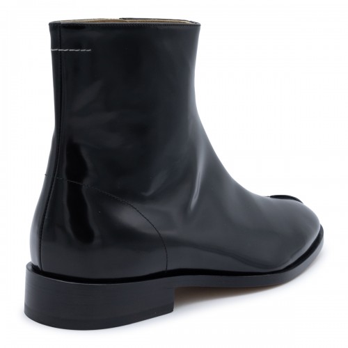 BLACK LEATHER TABI ANKLE BOOTS