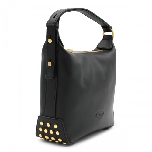 BLACK LEATHER METAL DOTS MINI SHOULDER BAG