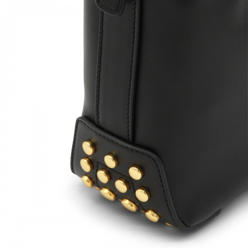 BLACK LEATHER METAL DOTS MINI SHOULDER BAG