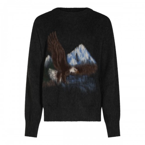BLACK WOOL BLEND EAGLE SWEATER