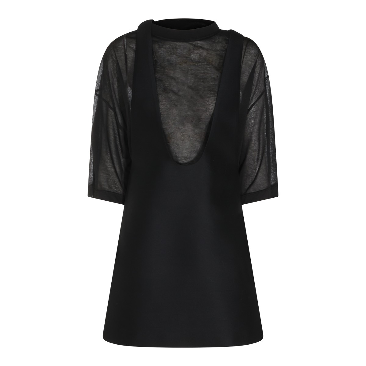 BLACK WOOL AND SILK BLEND MINI DRESS